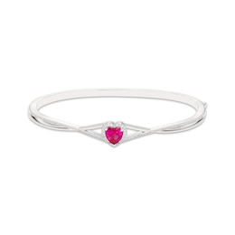 Heart-Shaped Lab-Created Ruby & White Lab-Created Sapphire Bangle Bracelet Sterling Silver