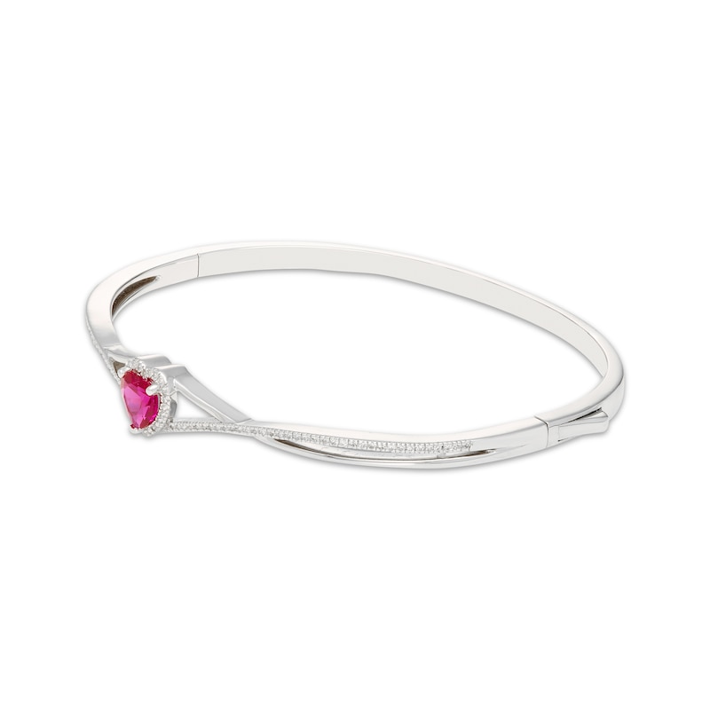 Main Image 2 of Heart-Shaped Lab-Created Ruby & White Lab-Created Sapphire Bangle Bracelet Sterling Silver