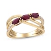 Thumbnail Image 1 of Oval-Cut Natural Ruby & Diamond Crossover Ring 1/15 ct tw 10K Yellow Gold