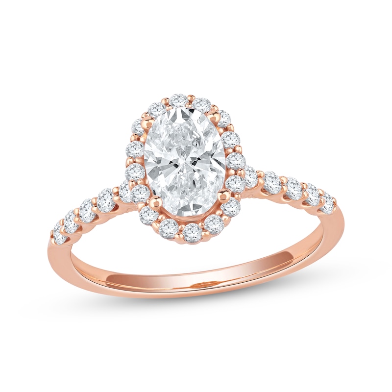 Main Image 1 of Lab-Grown Diamonds by KAY Oval-Cut Halo Engagement Ring 1-1/2 ct tw 14K Rose Gold