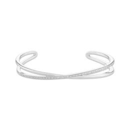 Diamond Crossover Cuff Bangle Bracelet 1/10 ct tw Sterling Silver