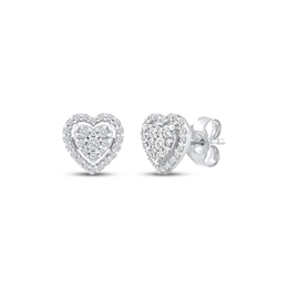 Multi-Diamond Heart Halo Stud Earrings 1/5 ct tw 10K White Gold