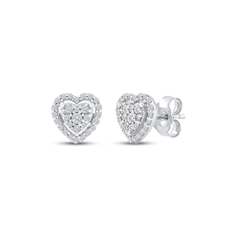 Main Image 1 of Multi-Diamond Heart Halo Stud Earrings 1/5 ct tw 10K White Gold