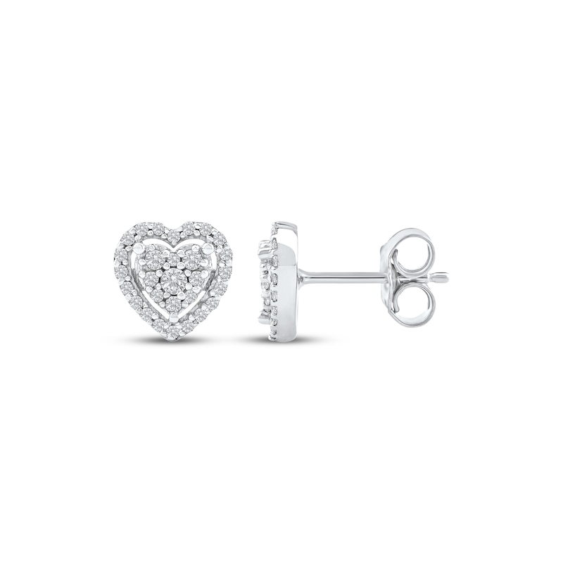 Main Image 3 of Multi-Diamond Heart Halo Stud Earrings 1/5 ct tw 10K White Gold