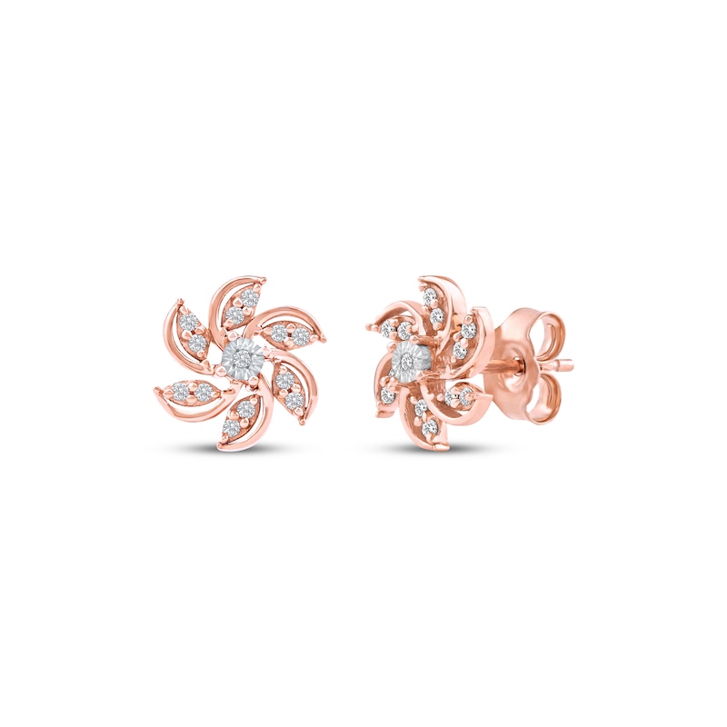 Main Image 1 of Diamond Pinwheel Stud Earrings 1/8 ct tw 10K Rose Gold