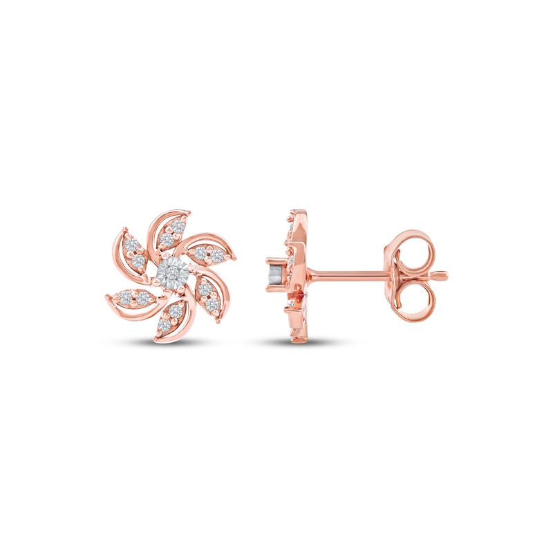 Main Image 3 of Diamond Pinwheel Stud Earrings 1/8 ct tw 10K Rose Gold