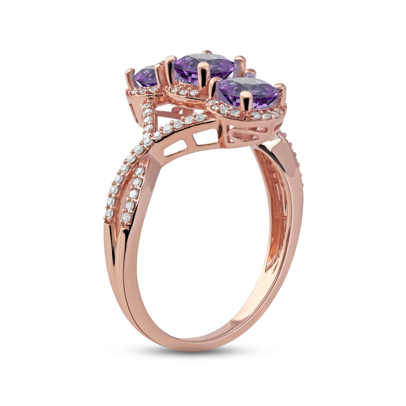 Main Image 2 of Amethyst & Diamond 3-Stone Ring 1/5 ct tw 10K Rose Gold