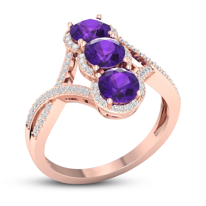 Main Image 4 of Amethyst & Diamond 3-Stone Ring 1/5 ct tw 10K Rose Gold