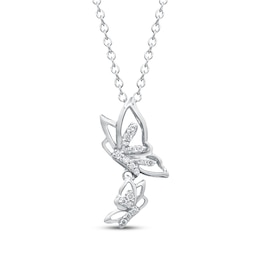 Diamond Butterflies Necklace 1/15 ct tw Sterling Silver 18&quot;