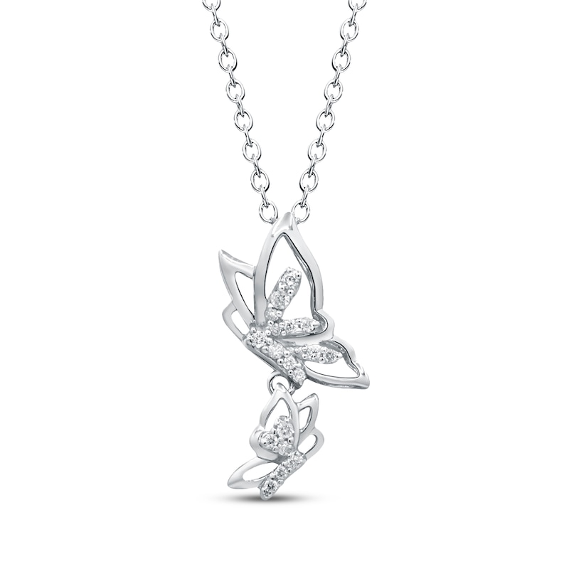 Main Image 1 of Diamond Butterflies Necklace 1/15 ct tw Sterling Silver 18&quot;