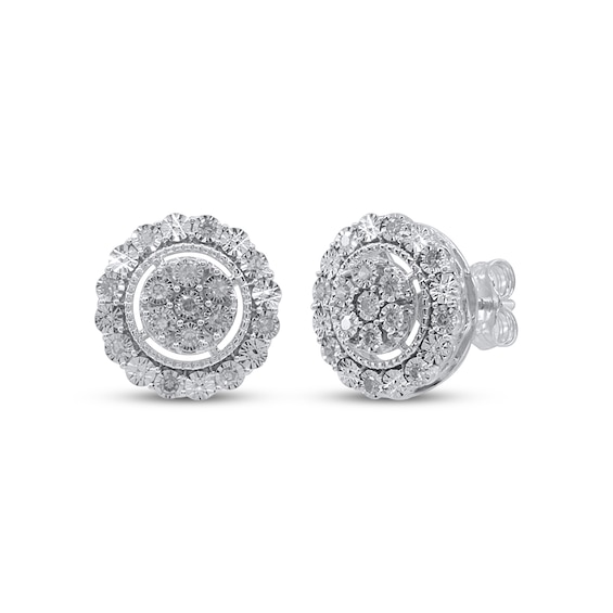 Multi-Diamond Halo Stud Earrings 1/4 ct tw Sterling Silver