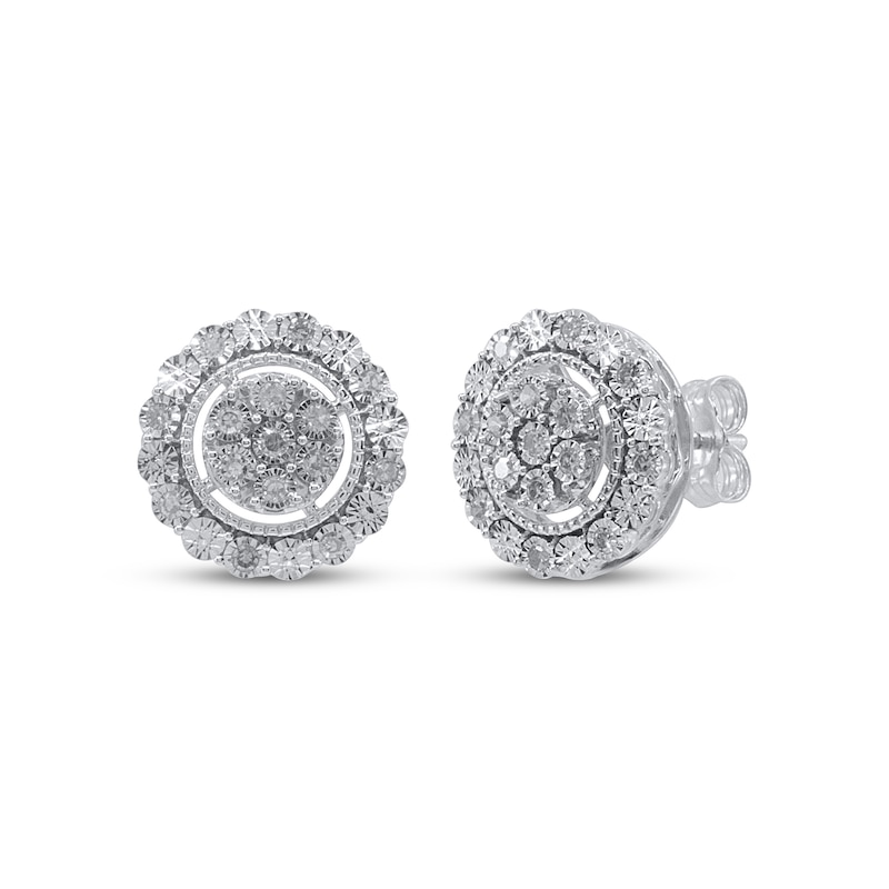 Main Image 1 of Multi-Diamond Halo Stud Earrings 1/4 ct tw Sterling Silver