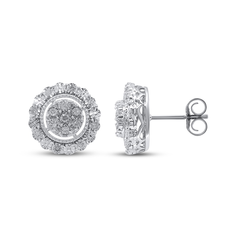 Main Image 3 of Multi-Diamond Halo Stud Earrings 1/4 ct tw Sterling Silver