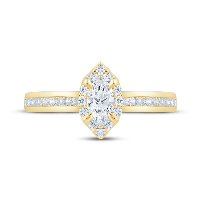 Main Image 3 of Lab-Grown Diamonds by KAY Marquise-Cut Halo Engagement Ring 1/2 ct tw 14K Yellow Gold