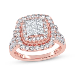 Now + Forever Princess-Cut Multi-Diamond Double Halo Engagement Ring 1 ct tw 10K Rose Gold