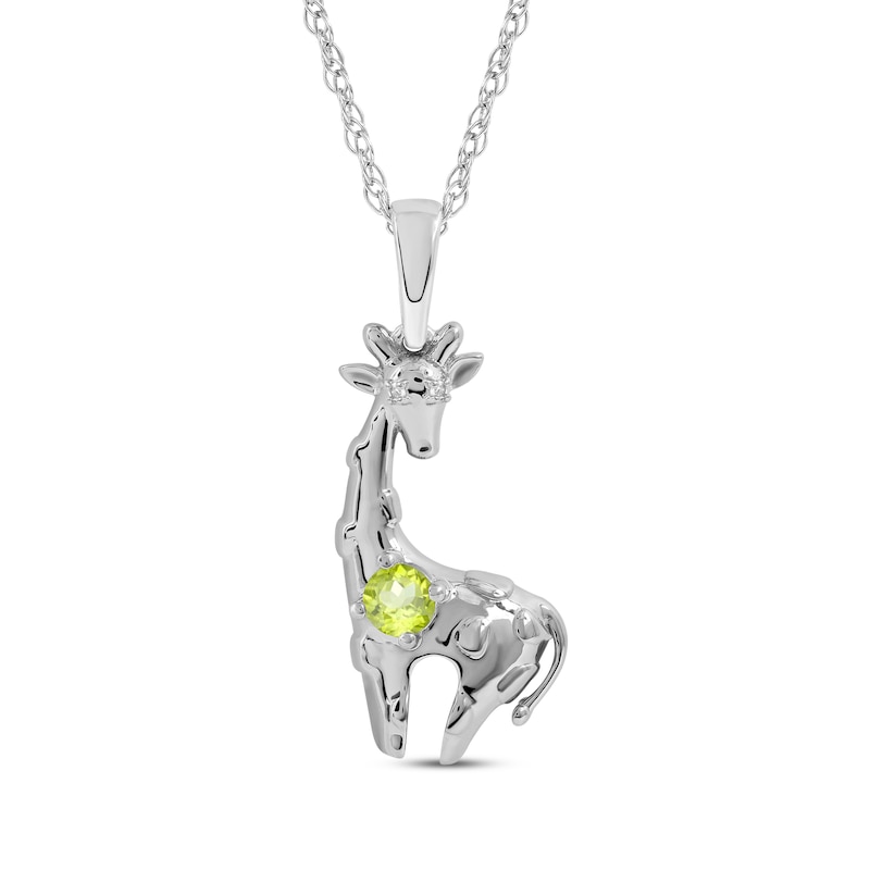 Main Image 1 of Peridot & White Lab-Created Sapphire Giraffe Necklace Sterling Silver 18&quot;