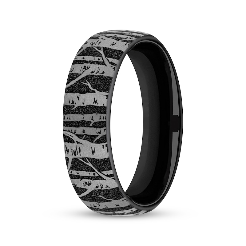 Main Image 2 of Now + Forever Men's Tree Pattern Wedding Band Matte Black Titanium 6.5mm