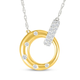 Diamond Link Circle Necklace 1/6 ct tw Sterling Silver & 10K Yellow Gold 18&quot;