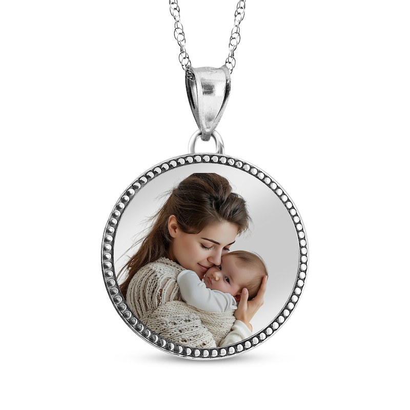 Main Image 1 of Beaded Edge Round Photo Disc Necklace 10K White Gold (3 Lines)