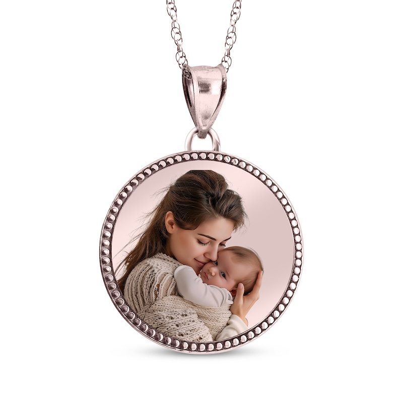 Main Image 1 of Beaded Edge Round Photo Disc Necklace 10K Rose Gold (3 Lines)