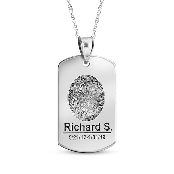 Dog Tag Fingerprint Necklace Sterling Silver (1 Name, 1 Date and 2 Lines)