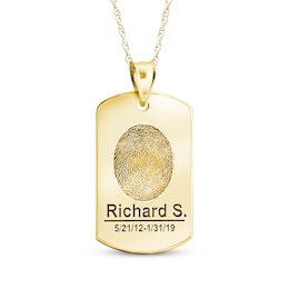 Dog Tag Fingerprint Necklace 10K Yellow Gold (1 Name, 1 Date and 2 Lines)