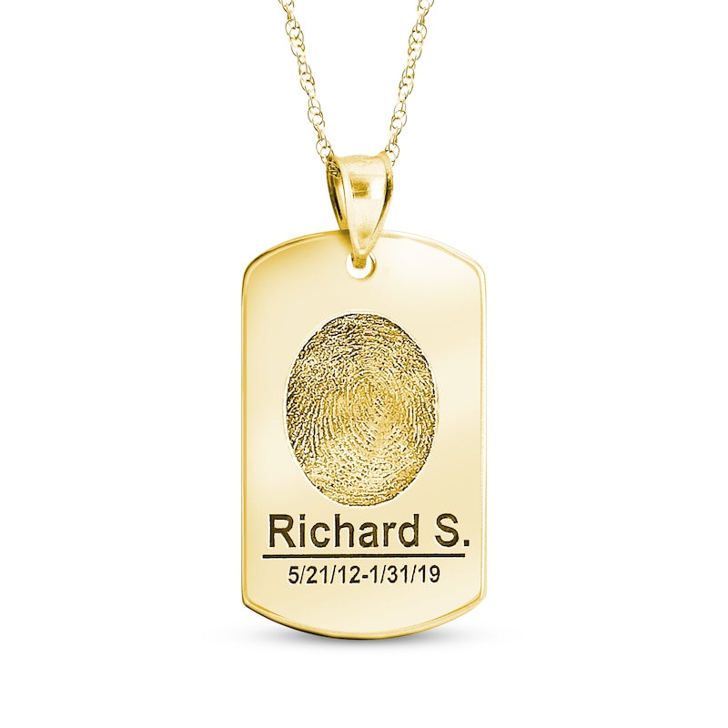 Main Image 1 of Dog Tag Fingerprint Necklace 10K Yellow Gold (1 Name, 1 Date and 2 Lines)