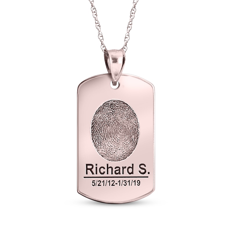 Main Image 1 of Dog Tag Fingerprint Necklace 10K Rose Gold (1 Name, 1 Date and 2 Lines)