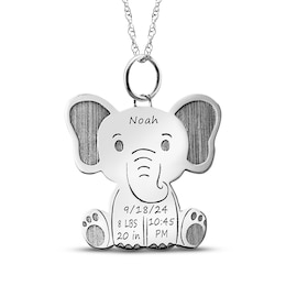 Elephant Baby Birth Stats Necklace Sterling Silver (Name, Birth Date, Length and Weight)