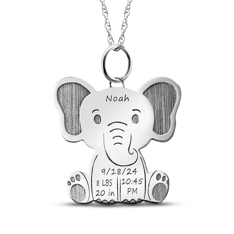 Main Image 1 of Elephant Baby Birth Stats Necklace Sterling Silver (Name, Birth Date, Length and Weight)