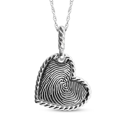 Fingerprint Heart Disc with Rope Edge Necklace Sterling Silver