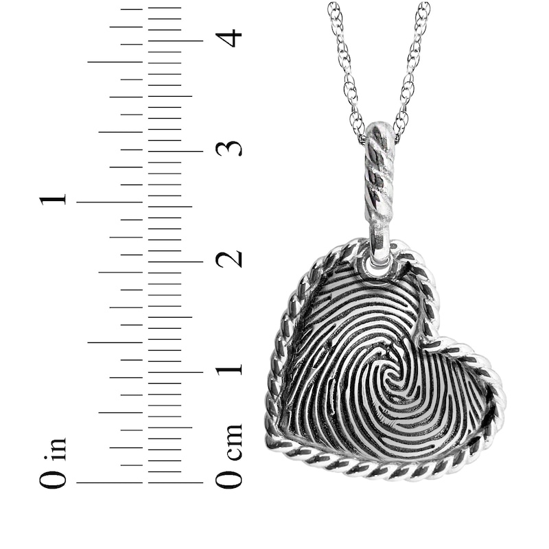 Main Image 4 of Fingerprint Heart Disc with Rope Edge Necklace Sterling Silver