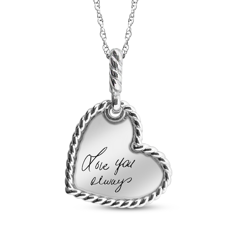 Main Image 1 of Handwriting Engravable Heart Disc with Rope Edge Necklace Sterling Silver