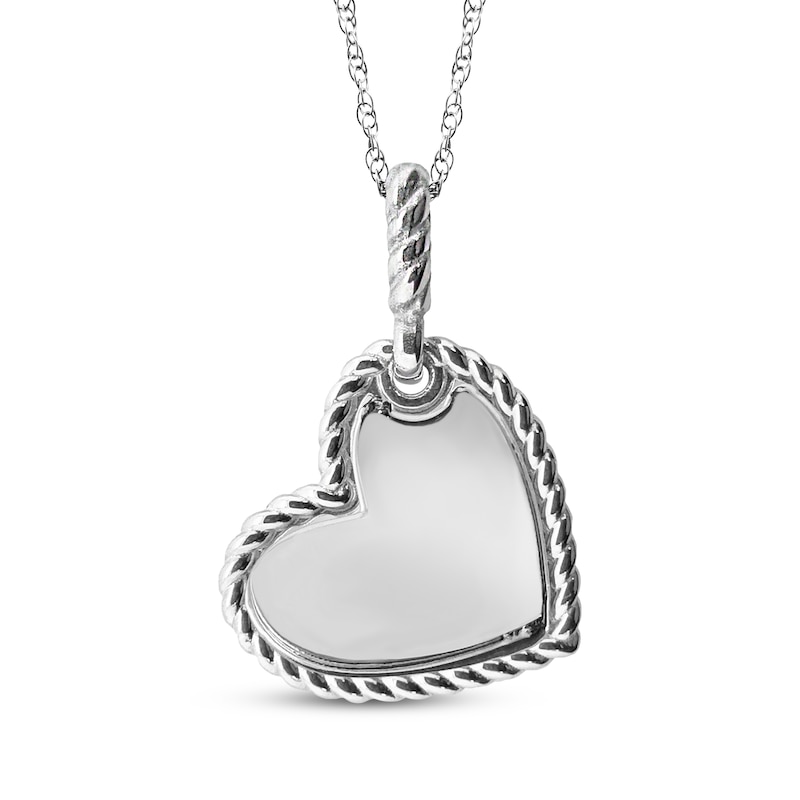 Main Image 2 of Handwriting Engravable Heart Disc with Rope Edge Necklace Sterling Silver