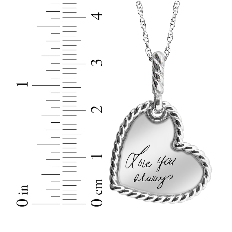 Main Image 4 of Handwriting Engravable Heart Disc with Rope Edge Necklace Sterling Silver