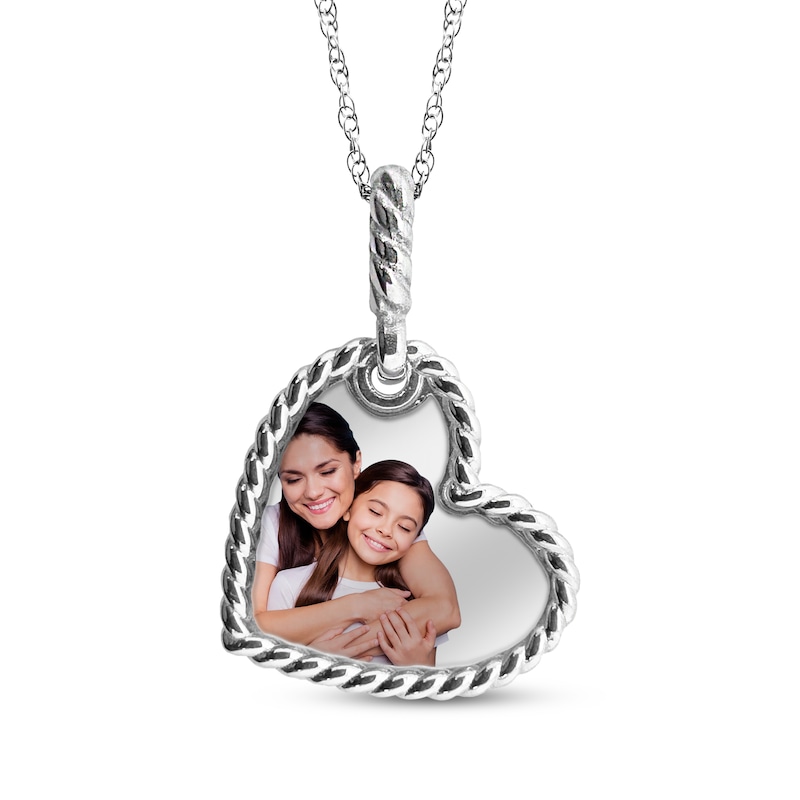 Main Image 1 of Photo Heart Disc with Rope Edge Necklace Sterling Silver