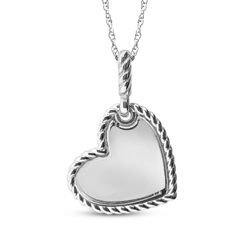 Main Image 2 of Photo Heart Disc with Rope Edge Necklace Sterling Silver