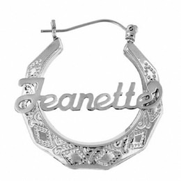 Nameplate Hoop Earrings Hollow Sterling Silver