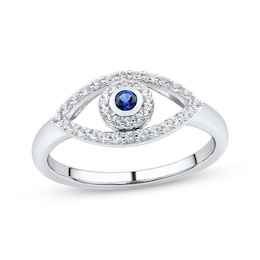 Blue & White Lab-Created Sapphire Evil Eye Ring Sterling Silver