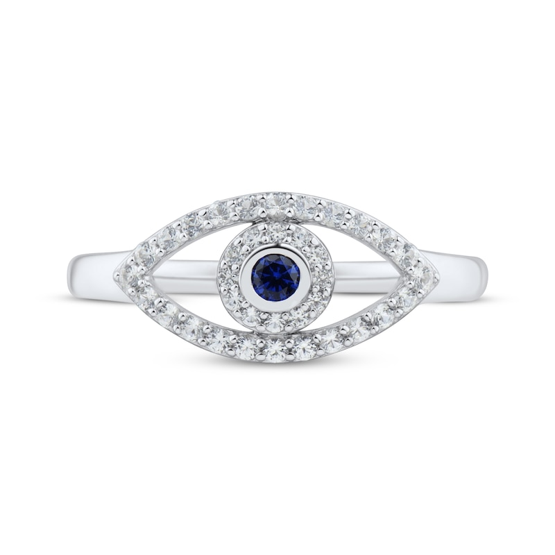 Blue & White Lab-Created Sapphire Evil Eye Ring Sterling Silver