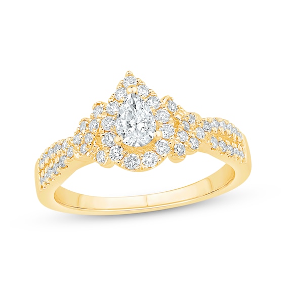 Pear-Shaped Diamond Halo Engagement Ring 3/4 ct tw 14K Yellow Gold