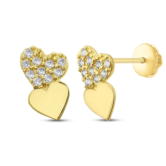 Children's Cubic Zirconia Double Heart Earrings 14K Yellow Gold