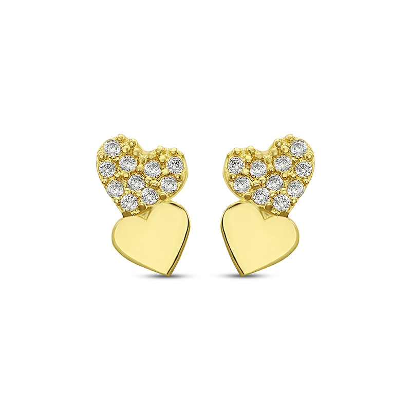 Main Image 2 of Children's Cubic Zirconia Double Heart Earrings 14K Yellow Gold