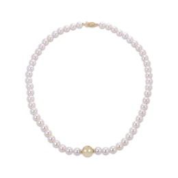 Cultured Pearl & Golden Cultured South Sea Pearl Strand 10K Yellow Gold 18&quot;