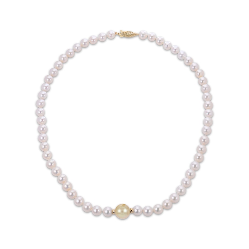 Cultured Pearl & Golden Cultured South Sea Pearl Strand 10K Yellow Gold 18