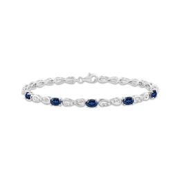 Oval-Cut Blue Lab-Created Sapphire & White Lab-Created Sapphire Infinity Link Bracelet Sterling Silver 7.5&quot;