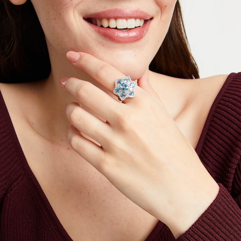 Main Image 3 of Oval-Cut Swiss Blue Topaz & White Lab-Created Sapphire Statement Ring Sterling Silver