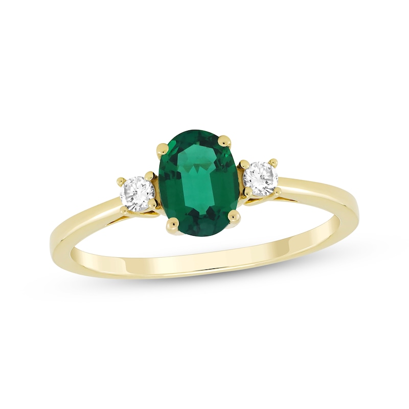 Main Image 1 of Oval-Cut Lab-Created Emerald & Diamond Ring 1/10 ct tw 10K Yellow Gold