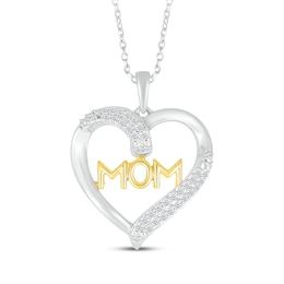 Diamond &quot;Mom&quot; Heart Necklace 1/6 ct tw Sterling Silver & 10K Yellow Gold 18&quot;