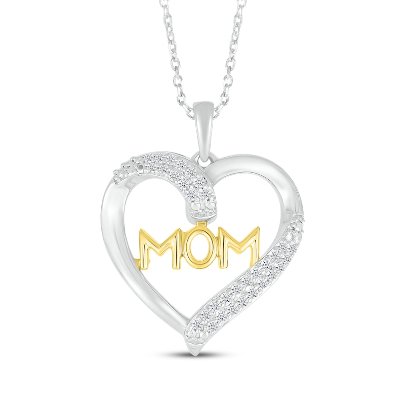 Main Image 1 of Diamond &quot;Mom&quot; Heart Necklace 1/6 ct tw Sterling Silver & 10K Yellow Gold 18&quot;